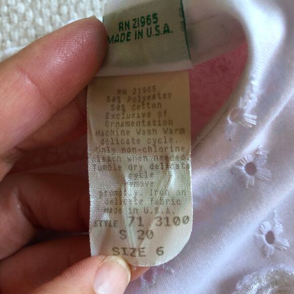 VTG 80s Peaches ’n Cream Pink Lace Ruffle Dress Girls 6 Cottagecore Prairie USA - Picture 12 of 13